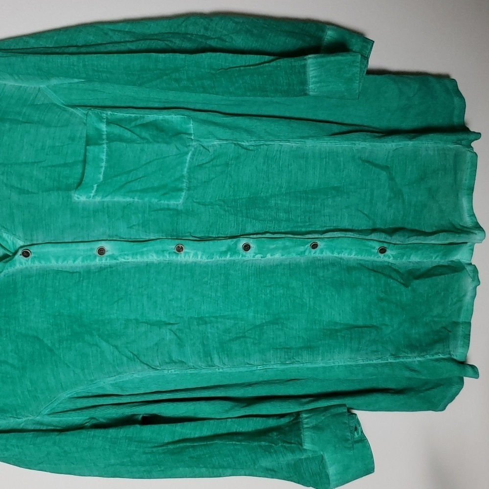 Style & Co bright green casual button up shirt, blouse, swim cover up, stretch - Picture 3 of 7